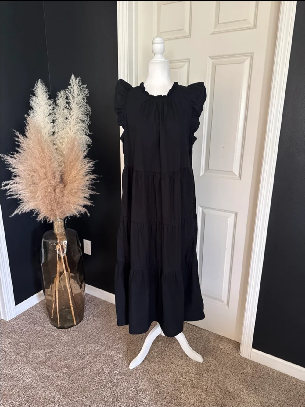 J.Crew Tiered ruffle-sleeve cotton poplin dress in Black size Large - Picture 4 of 12